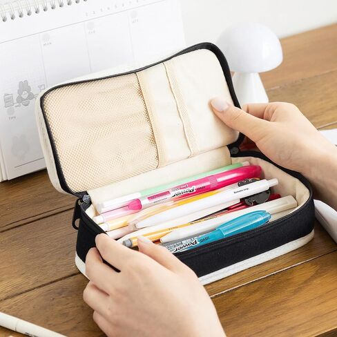 Poodle Beige Pencil Case with Ample Storage Embroidery Design Pencil Pouch for Students, Simple Design Stationery Organizer in Kuwait