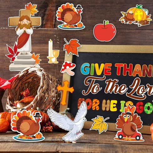 Fancy Land Thanksgiving Religious Bulletin Board Set for Classroom Decorations Fall Christian Jesus Turkey Cutouts for Autumn Harvest Church Sunday School Chalkboard Wall Door Decor 80Pcs in Saudi Arabia