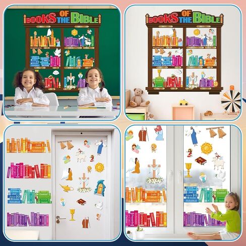 gisgfim Book of the Bible Bulletin Board Decorations Back to School Bible Learning Bookshelf Cutouts Religious Christian Poster for Vacation Bible School Sunday School Classroom Chalkboard Wall Decor in Saudi Arabia