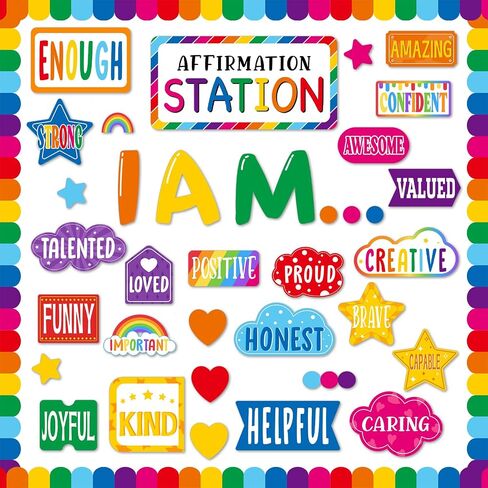 49 Pcs Affirmation Station Bulletin Board Set Back to School Motivational Bulletin Board for Classroom Decors I Am Positive Affirmations Accent Cutouts for Classroom Wall(Rainbow) in Saudi Arabia