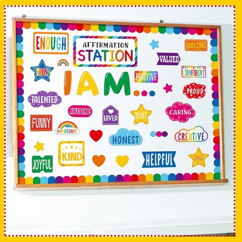 49 Pcs Affirmation Station Bulletin Board Set Back to School Motivational Bulletin Board for Classroom Decors I Am Positive Affirmations Accent Cutouts for Classroom Wall(Rainbow) in Saudi Arabia