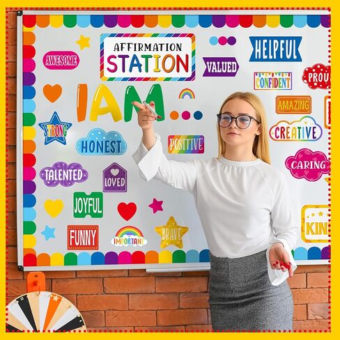 49 Pcs Affirmation Station Bulletin Board Set Back to School Motivational Bulletin Board for Classroom Decors I Am Positive Affirmations Accent Cutouts for Classroom Wall(Rainbow) in Saudi Arabia