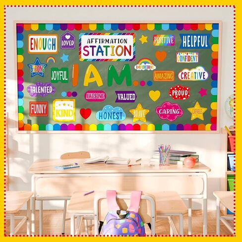 49 Pcs Affirmation Station Bulletin Board Set Back to School Motivational Bulletin Board for Classroom Decors I Am Positive Affirmations Accent Cutouts for Classroom Wall(Rainbow) in Saudi Arabia