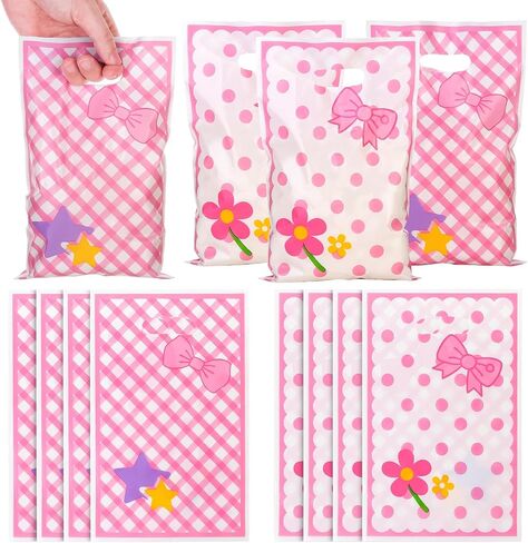 JamboRella 40PCS Pink Cat Party Favor Bags with Bow and Floral Design, Plastic Cute Cartoon Goodie Candy Gift Bags with Handles for Birthday, Baby Shower Party Supplies Decor in Saudi Arabia