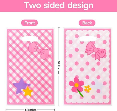 JamboRella 40PCS Pink Cat Party Favor Bags with Bow and Floral Design, Plastic Cute Cartoon Goodie Candy Gift Bags with Handles for Birthday, Baby Shower Party Supplies Decor in Saudi Arabia