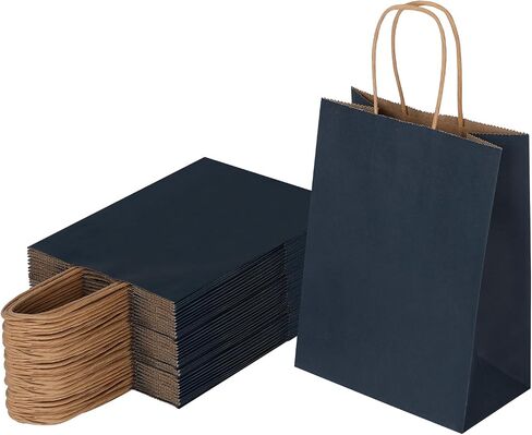Joybe 50 Pack 6x3.25 × 8 بوصة أكياس ورق زرقاء صغيرة بحرية مع مقابض كبيرة ، أكياس هدايا كرافت الورقية لعيد ميلاد يفضل البقالة التجزئة التجزئة أعمال البضائع الصرفية الفارغة (50 ٪) in Kuwait