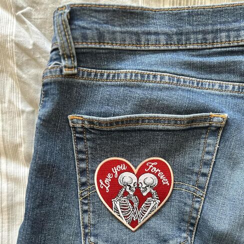 3.5" Skeleton Iron On Patch - Embroidered Couple Love Forever Morale Tactical Skull Valentines Day Applique Appliques Iron On Sew On Patches for Holes, Clothing, Jeans, Hat, Backpacks, Clothes in Saudi Arabia