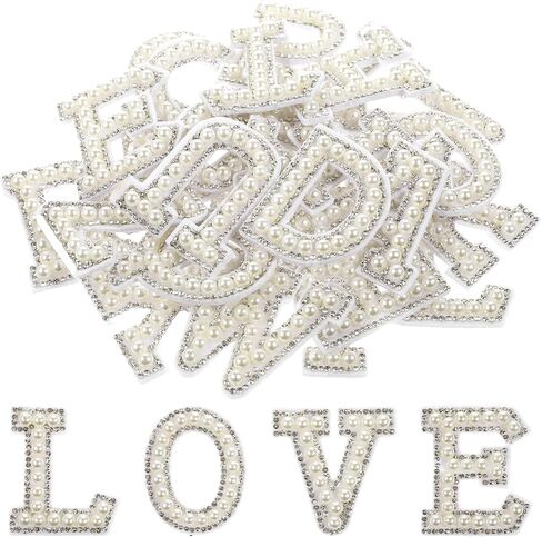 26 PCS Pearl Rhinestone Letter Patches ، A-Z-Z-Z Rhinestone Pearl Letter Patches Stick on ALPHABET RESTINGES ALPHABET FOR in Saudi Arabia