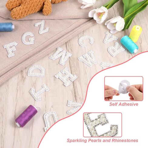 26 PCS Pearl Rhinestone Letter Patches ، A-Z-Z-Z Rhinestone Pearl Letter Patches Stick on ALPHABET RESTINGES ALPHABET FOR in Saudi Arabia