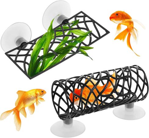 2 Pcs Betta Fish Toys, Betta Fish Tank Accessories, Aquarium Decor Swim Tube Hollow Cave Tunnel Hammock Hideout Shelter Toy with 4 Pcs Suction Cups for Guppies Small Fishes Shrimp (Black) in Saudi Arabia