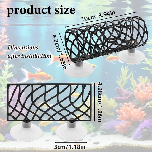 2 Pcs Betta Fish Toys, Betta Fish Tank Accessories, Aquarium Decor Swim Tube Hollow Cave Tunnel Hammock Hideout Shelter Toy with 4 Pcs Suction Cups for Guppies Small Fishes Shrimp (Black) in Saudi Arabia