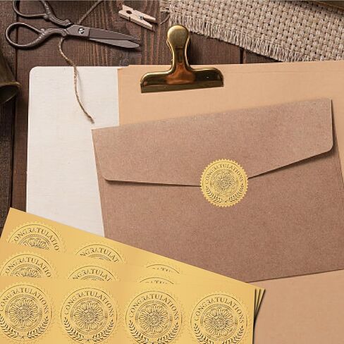 CRASPIRE Congratulations Gold Foil Embossed Stickers Flower Olive Leaf Star 2" Self Adhesive Envelopes Certificate Award Seals Round Sticker for Wedding Invitation Graduation Gift Wrapping Decor in Saudi Arabia