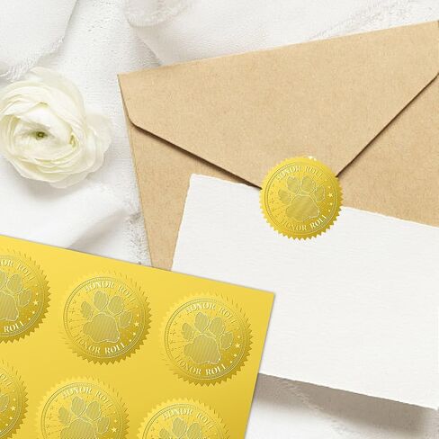 CRASPIRE 408PCS DOG PAW PRINT GOLD رقائق الذهب ملصقات منقوشة 2 "شرف لفة الأظرف اللاصقة الأختام مستديرة لدعوة الزفاف شهادات الشركات الدبلومات ديكور التغليف in Saudi Arabia