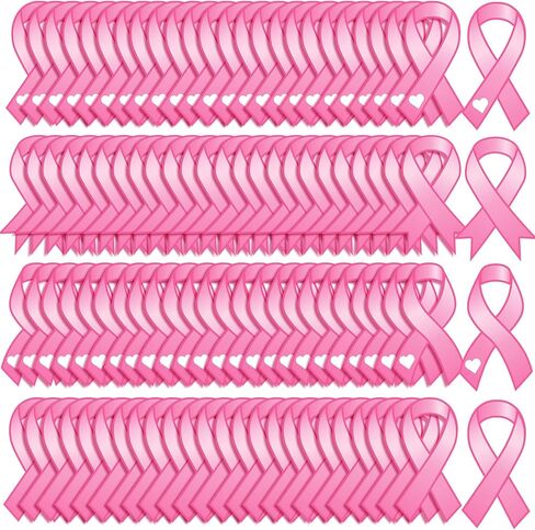 Qilery 100 Pcs Pink Ribbon Cutouts Large Breast Cancer Awareness Paper Ribbons 8 Inch Pink Ribbon Support Cards for Women Charity Public Social Event Welfare Decorations Supplies, 4 Styles in Saudi Arabia