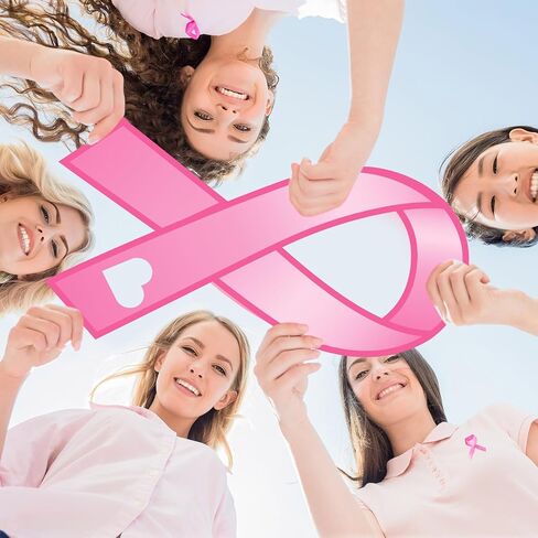 Qilery 100 Pcs Pink Ribbon Cutouts Large Breast Cancer Awareness Paper Ribbons 8 Inch Pink Ribbon Support Cards for Women Charity Public Social Event Welfare Decorations Supplies, 4 Styles in Saudi Arabia