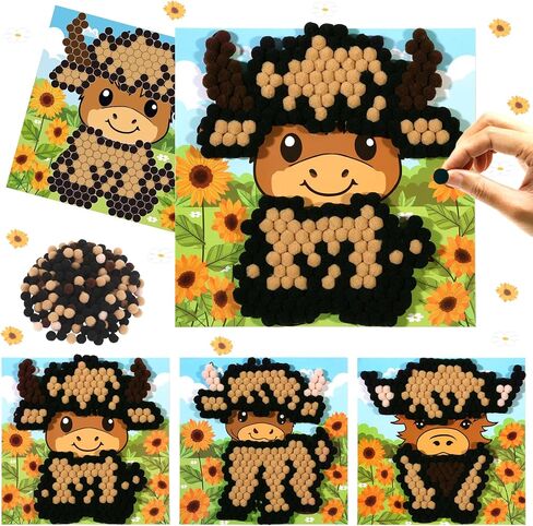 زاوية الدانتيلان Safari Safari موضوع DIY POM POM ART مجموعة للأطفال من العمر 3-6 سنوات 3 قطع - الفنون والحرف المرح in Saudi Arabia