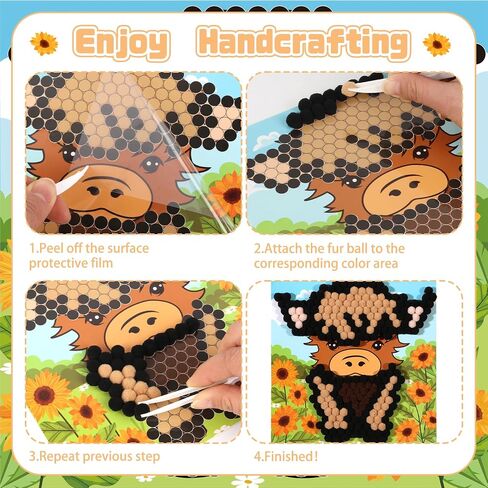 زاوية الدانتيلان Safari Safari موضوع DIY POM POM ART مجموعة للأطفال من العمر 3-6 سنوات 3 قطع - الفنون والحرف المرح in Saudi Arabia