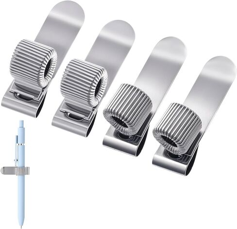 4PCS Metal Pen Clip for Notebook, Clipboard Pencil Holder Retractable Spring Loop Pen Holder, Adjustable Silver Pencil Holders Attachments Set in Saudi Arabia