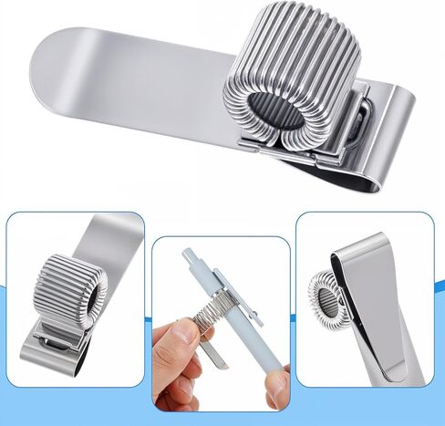 4PCS Metal Pen Clip for Notebook, Clipboard Pencil Holder Retractable Spring Loop Pen Holder, Adjustable Silver Pencil Holders Attachments Set in Saudi Arabia