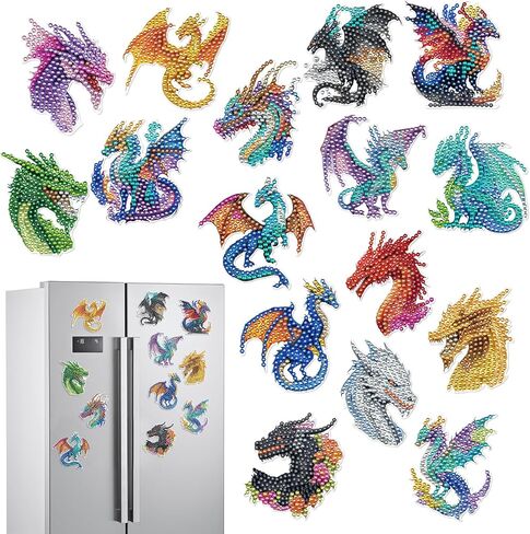 Diamond Art Refrigerator Magnet - Small Diamond Painting Kit Naughty Black Cats with Green Potted Plants, Rhinestone Gem Art Magnets Kit for Adult Women (16 Pcs) in Saudi Arabia