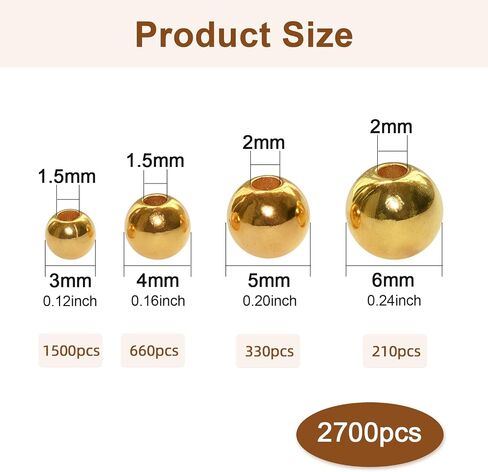 مجموعة 1500pcs حبات الفواصل الذهبية ، حبات ذهبية مستديرة مستديرة لصنع المجوهرات سوار in Kuwait