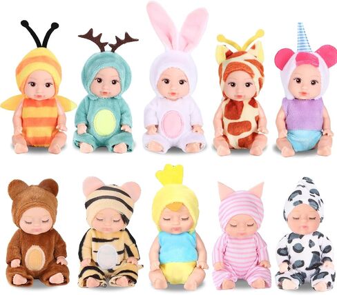 10 أجهزة كمبيوتر 4 بوصة من دمى Mini Dolls - دمى الطفل من جديد مع عيون مختلطة (5 مفتوحة و 5 مغلقة) بما في ذلك ملابس الحيوانات المصنوعة يدويًا ، هدية عيد الفصح عيد الميلاد للأطفال من عمر 3 سنوات in Saudi Arabia