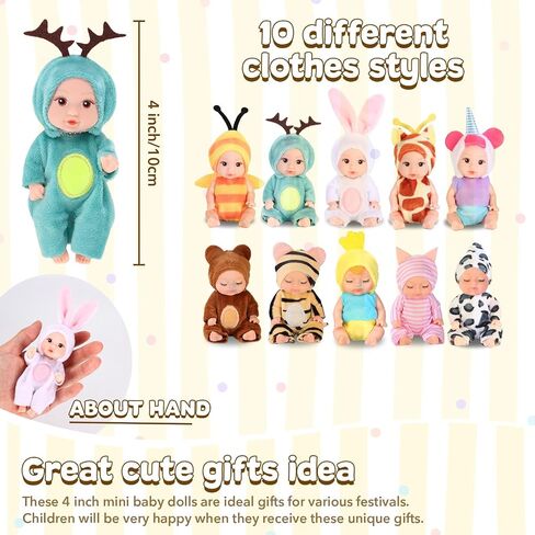 10 أجهزة كمبيوتر 4 بوصة من دمى Mini Dolls - دمى الطفل من جديد مع عيون مختلطة (5 مفتوحة و 5 مغلقة) بما في ذلك ملابس الحيوانات المصنوعة يدويًا ، هدية عيد الفصح عيد الميلاد للأطفال من عمر 3 سنوات in Saudi Arabia