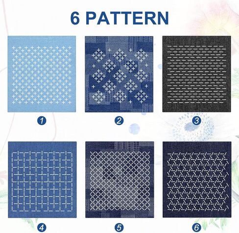 Sashiko Kit, Sashiko Thread, Thimble, Needles & Denim Fabric, Water Soluble Embroidery Kit, Patterns for Japanese Hand Quilting, Mending & Sewing Crafts (Beginner-Friendly) in Saudi Arabia