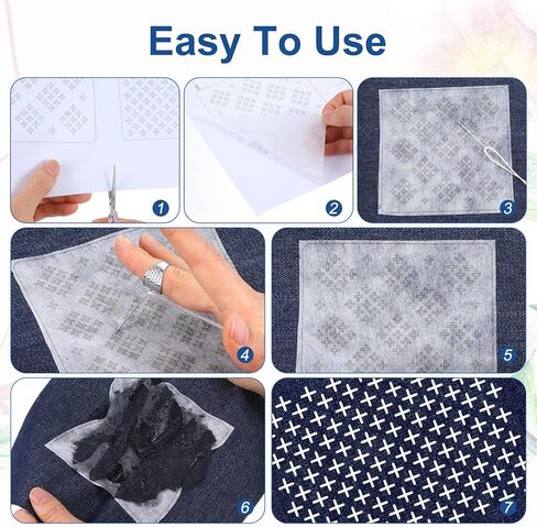 Sashiko Kit, Sashiko Thread, Thimble, Needles & Denim Fabric, Water Soluble Embroidery Kit, Patterns for Japanese Hand Quilting, Mending & Sewing Crafts (Beginner-Friendly) in Saudi Arabia