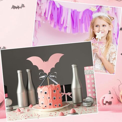 Whaline 2 Rolls Halloween Ribbons 50 Yards Spooky Ghost Satin Ribbon Black Pink Fabron Craft Ribbon for Bow Wreath Gift Decor ، 3/8 " in Saudi Arabia