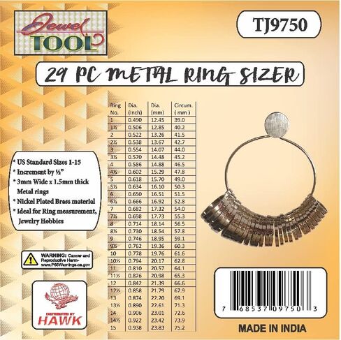 أداة قياس حلقة الفولاذ المقاوم للصدأ | الأحجام 1-15 مع نصف أحجام الزيادة المتاحة | 29 قطعة ثقيلة مع عرض 3 مم | رائع للمجوهرات المحترفين ومشاريع DIY in Kuwait
