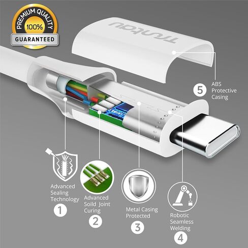 6FT USB A to USB C Cable, 60W Fast Charging Cable Compatible with iPhone 17/17 Pro Max/16/16e/16 Plus/15 Pro Max, Samsung Galaxy S24/S23/S22/S21 Ultra, iPad Gen 4/5/6, CarPlay, White in Kuwait