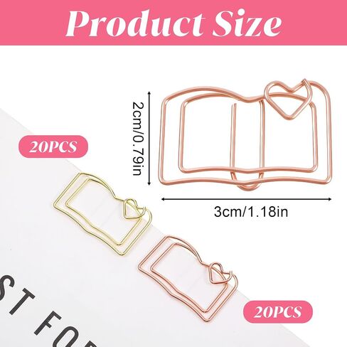 MOLAIN 40PCS كتاب مقاطع الورق اللطيفة ، مجموعة مرح الذهب والذهبية المرح ، مقطع كتاب زخرفي للمدرسة لوازم الزفاف ديكور الزفاف 1.18x0.79in in Saudi Arabia