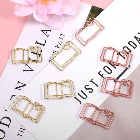 MOLAIN 40PCS كتاب مقاطع الورق اللطيفة ، مجموعة مرح الذهب والذهبية المرح ، مقطع كتاب زخرفي للمدرسة لوازم الزفاف ديكور الزفاف 1.18x0.79in in Saudi Arabia
