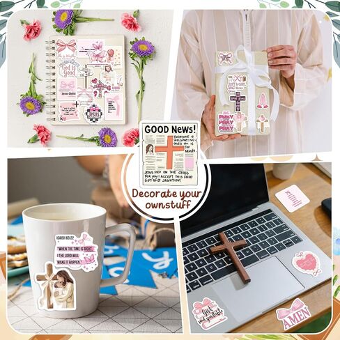 100pcs ملصقات ألوان مائية وردي وبولي يسوع ، ملصقات دينية للاصطدام الآية للكتاب المقدس ملصقات مسيحية لزجاجات المياه المحمولة ، حكمة فينيل إيمان. in Kuwait