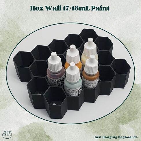 Hex Wall Mount Paint Dropper Holder – Compatible with Vallejo, Army Painter, Green Stuff World 17/18mL Bottles – Hobby Paint Rack for Miniature, Warhammer, Model Painting – Made in USA (4) in Saudi Arabia