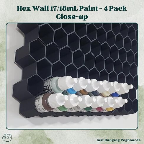 Hex Wall Mount Paint Dropper Holder – Compatible with Vallejo, Army Painter, Green Stuff World 17/18mL Bottles – Hobby Paint Rack for Miniature, Warhammer, Model Painting – Made in USA (4) in Saudi Arabia