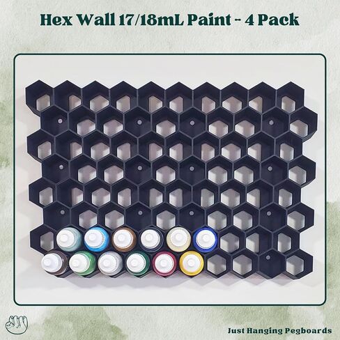 Hex Wall Mount Paint Dropper Holder – Compatible with Vallejo, Army Painter, Green Stuff World 17/18mL Bottles – Hobby Paint Rack for Miniature, Warhammer, Model Painting – Made in USA (4) in Saudi Arabia