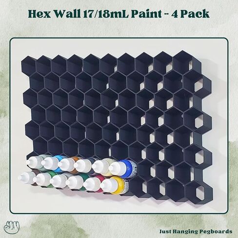 Hex Wall Mount Paint Dropper Holder – Compatible with Vallejo, Army Painter, Green Stuff World 17/18mL Bottles – Hobby Paint Rack for Miniature, Warhammer, Model Painting – Made in USA (4) in Saudi Arabia