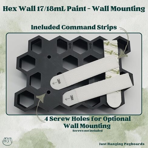 Hex Wall Mount Paint Dropper Holder – Compatible with Vallejo, Army Painter, Green Stuff World 17/18mL Bottles – Hobby Paint Rack for Miniature, Warhammer, Model Painting – Made in USA (4) in Saudi Arabia