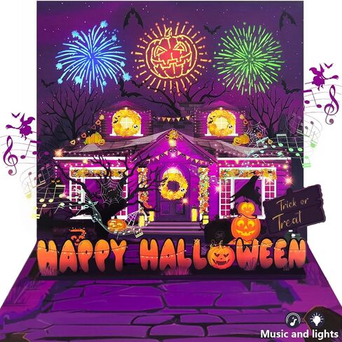 Halloween card，with firework light and music, 3D pop-up halloween card for Kids, Friend, Boyfriend, Girlfriend, Husband, Him, Women，Halloween Holiday Cards (Purple) in Saudi Arabia
