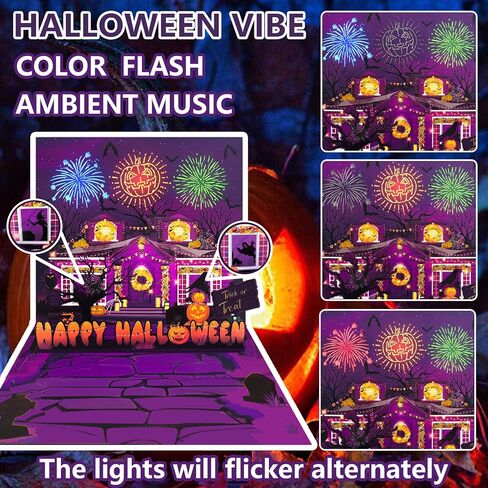 Halloween card，with firework light and music, 3D pop-up halloween card for Kids, Friend, Boyfriend, Girlfriend, Husband, Him, Women，Halloween Holiday Cards (Purple) in Saudi Arabia