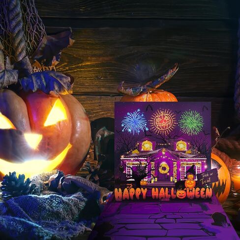 Halloween card，with firework light and music, 3D pop-up halloween card for Kids, Friend, Boyfriend, Girlfriend, Husband, Him, Women，Halloween Holiday Cards (Purple) in Saudi Arabia