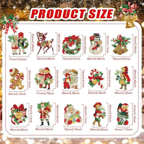 15 قطعة عيد ميلاد الماس الماس: سلسلة مفاتيح قديمة اللوحة الماس الحلي 5D DIY Diy Diamond Painting keymond keyrchain diamond Art rolements for Kids Xmas DIY Crafts in Saudi Arabia