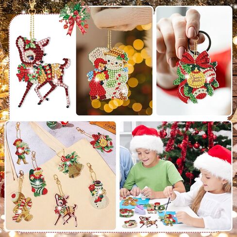 15 قطعة عيد ميلاد الماس الماس: سلسلة مفاتيح قديمة اللوحة الماس الحلي 5D DIY Diy Diamond Painting keymond keyrchain diamond Art rolements for Kids Xmas DIY Crafts in Saudi Arabia