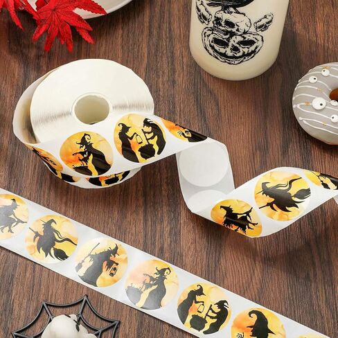 1000pcs ملصقات عيد الهالوين لفة الساحرة السوداء السوداء جولة ملصقات لماشية للادة اللاصقة لخدعة أو علاج لوازم الحفلات ، 8 تصميمات in Kuwait