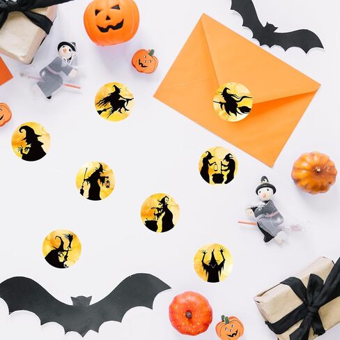 1000pcs ملصقات عيد الهالوين لفة الساحرة السوداء السوداء جولة ملصقات لماشية للادة اللاصقة لخدعة أو علاج لوازم الحفلات ، 8 تصميمات in Kuwait
