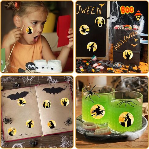 1000pcs ملصقات عيد الهالوين لفة الساحرة السوداء السوداء جولة ملصقات لماشية للادة اللاصقة لخدعة أو علاج لوازم الحفلات ، 8 تصميمات in Kuwait