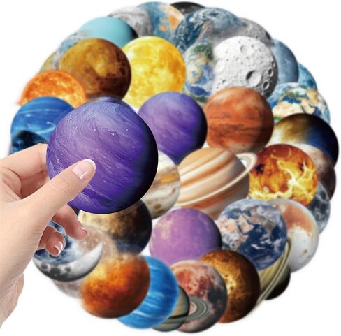 50pcs حزمة ملصقات الكوكب الشفافة ، شارات الفضاء الخارجي للنظام الشمسي الجمالي لهدايا الكمبيوتر المحمول للأطفال ملصقات نظام شمسي للحيوانات الأليفة للمراهقين لصالح حفل ​​دراجة الهاتف المحمول (Planet) in Kuwait