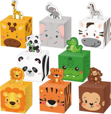 Outus 48 Pcs Safari Animal Party Favor Boxes Safari Party Decorations Jungle Animal Candy Goodie Treat Gift Boxes for Birthday Baby Shower Decorations Supplies in Saudi Arabia